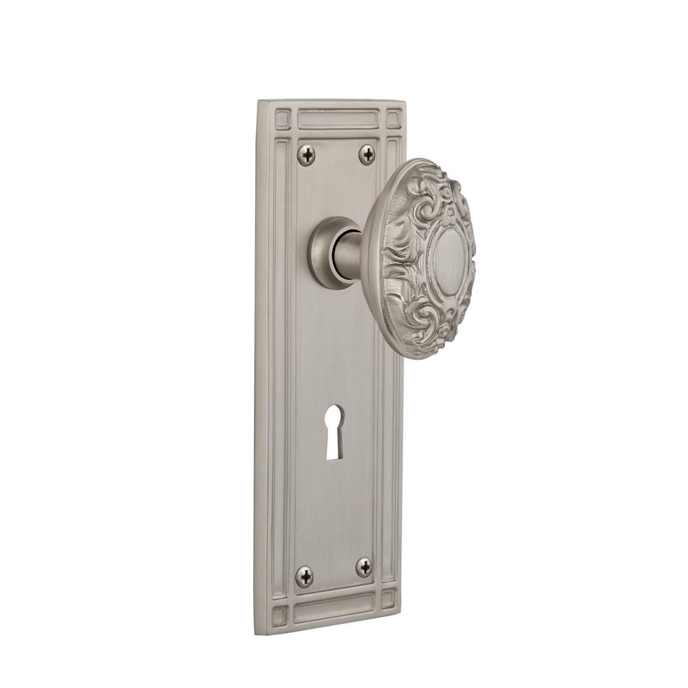 Nostalgic Warehouse MISVIC Single Dummy Knob Mission Plate with Victorian Knob and Keyhole in Satin Nickel